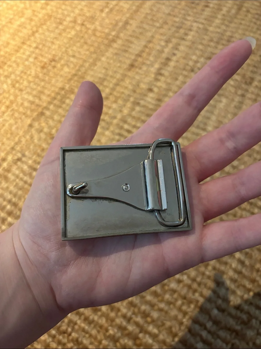Vintage Rectangular White Distressed Metal Belt Buckle